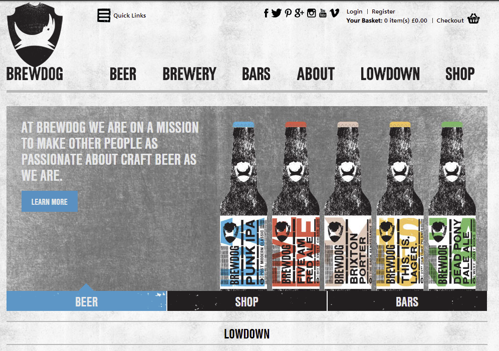 Скриншот сайта BrewDog в 2014 году.