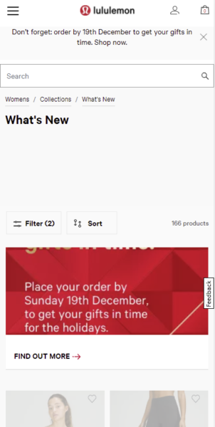 Скриншот мобильного сайта lululemon