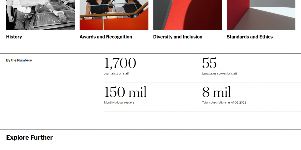 ニューヨークタイムズのアバウトページのスクリーンショット-ウェブサイトの私たちのページについて何を書くか-Copifyブログ