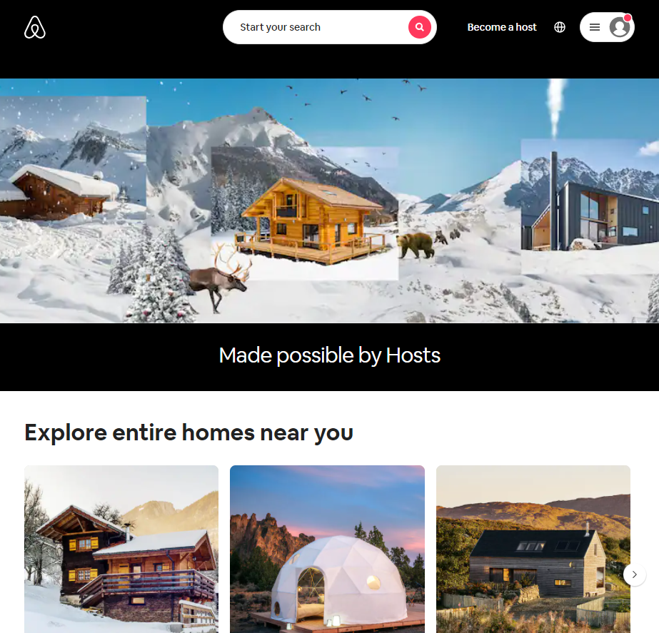 Скриншот зимнего пребывания Airbnb
