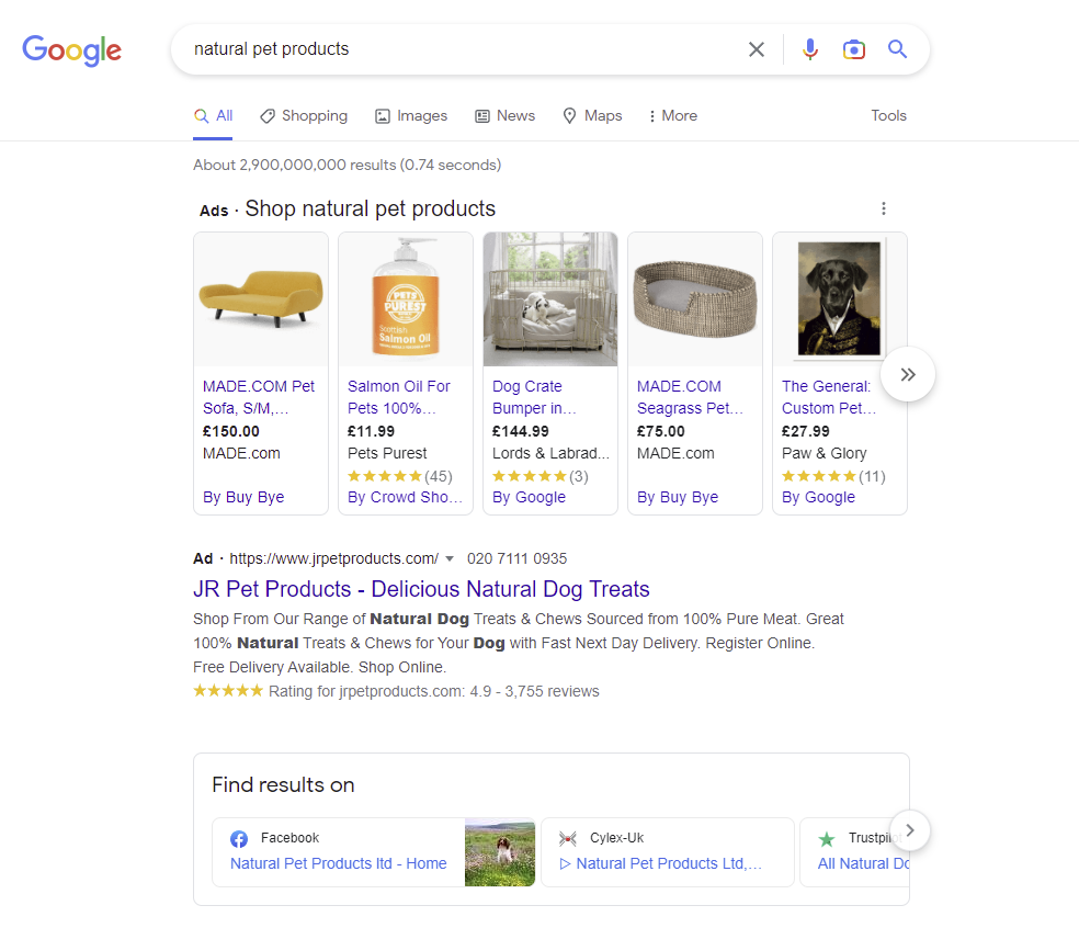 Resultado da Pesquisa Google para "produtos naturais para animais de estimação"