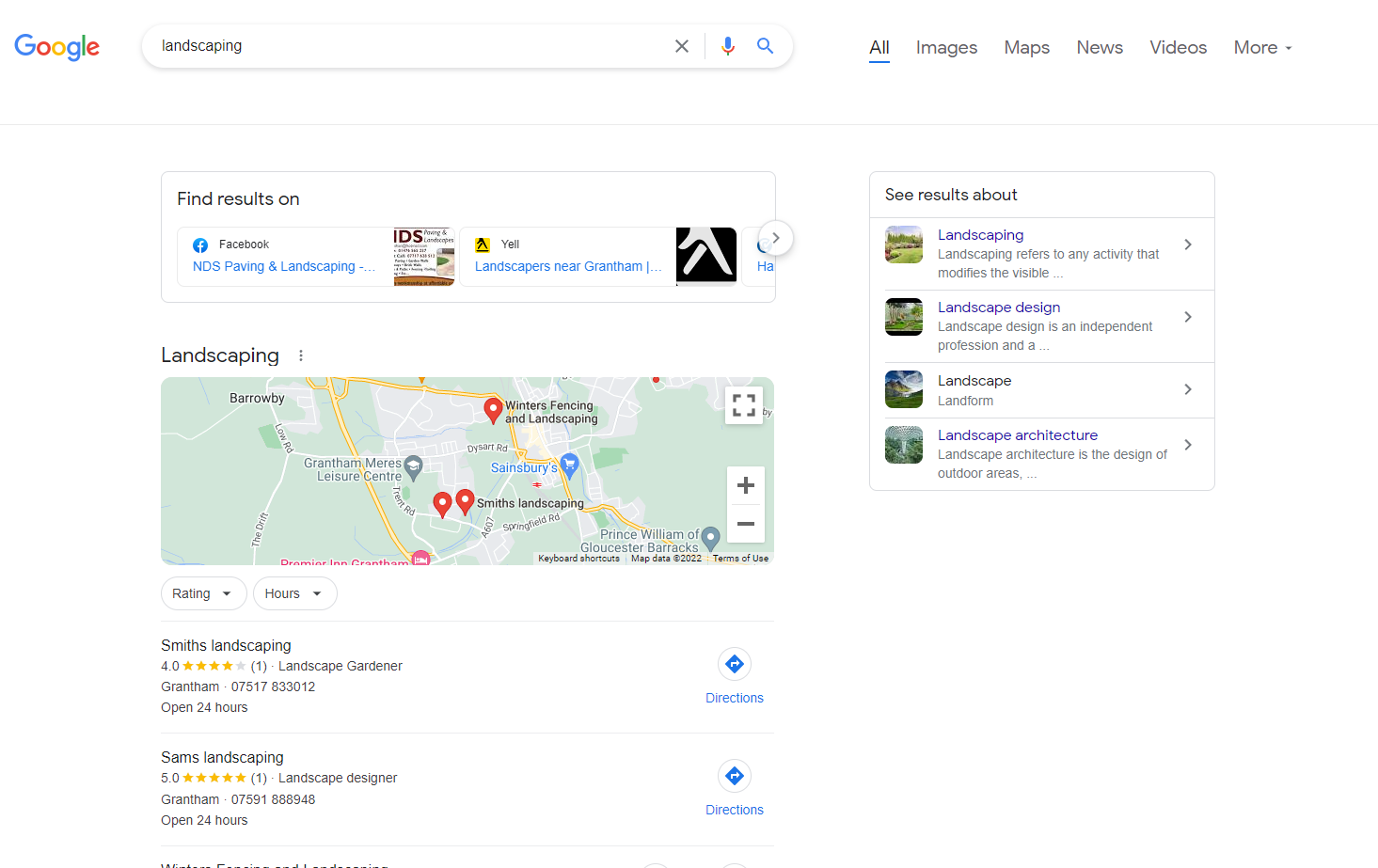 Zrzut ekranu wyników wyszukiwania Google dla „Krajobraz”