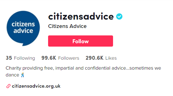 Zrzut ekranu biografii TikTok Citizens Advice