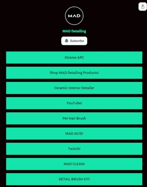 Zrzut ekranu z Linktree Mad Detailing
