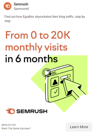 Captura de tela de um anúncio do Facebook Semrush