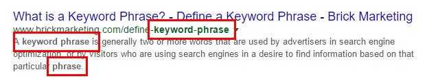 Example of bold keywords in Google's search results