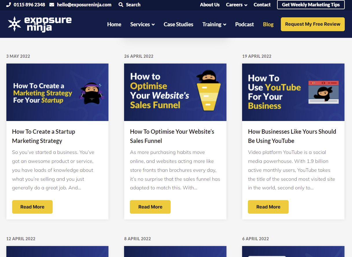 Captura de tela do blog de marketing digital Exposure Ninja