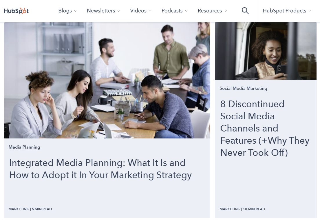 Captura de tela do blog Hubspot
