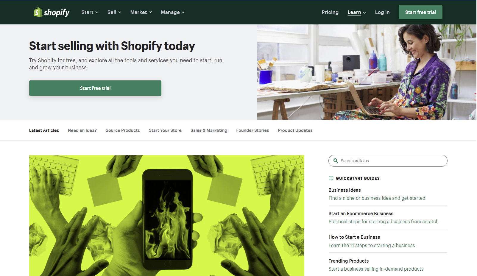 Captura de tela do blog da Shopify