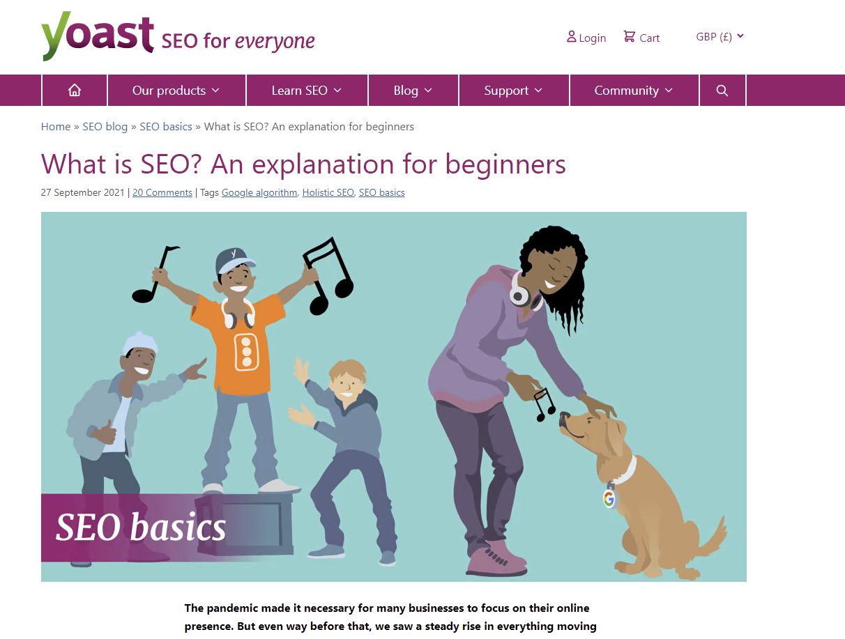 Captura de tela de um blog Yoast