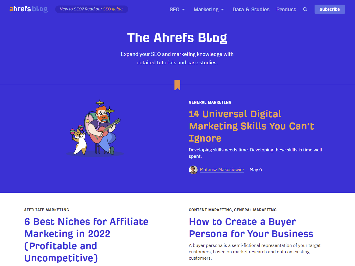 Captura de tela do blog da Ahrefs