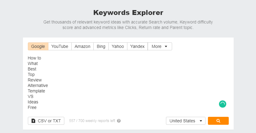 Ahrefs Keyword Explorer per fare ricerca sui contenuti