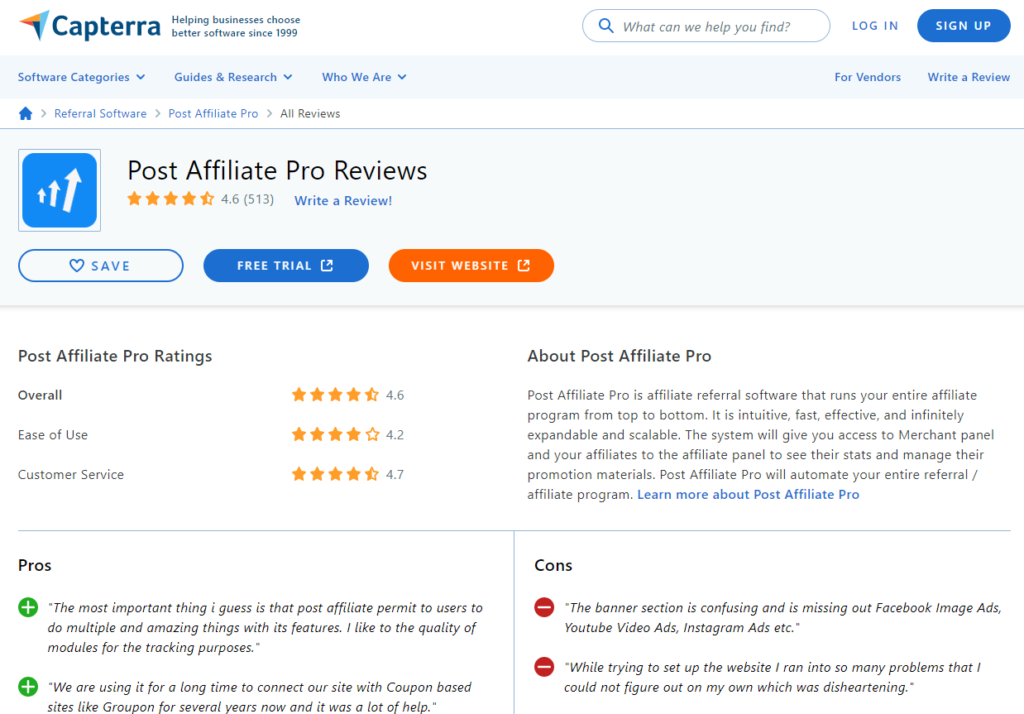 โพสต์รีวิว Affiliate Pro Capterra 2022