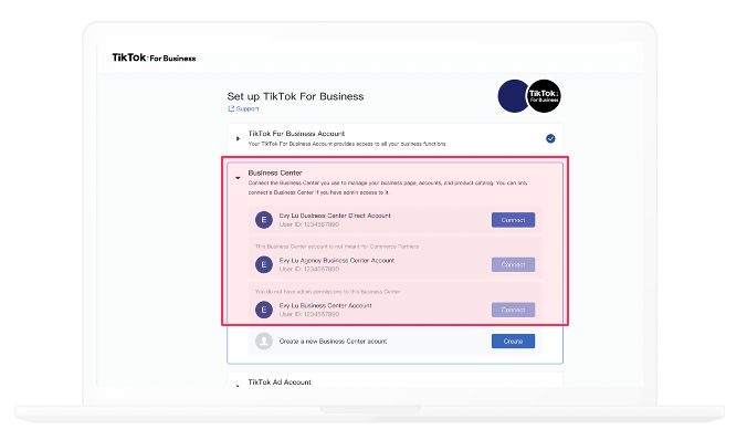قم بتوصيل مركز أعمال TikTok وإعلانات TikTok لتكامل TikTok عبر الإنترنت.