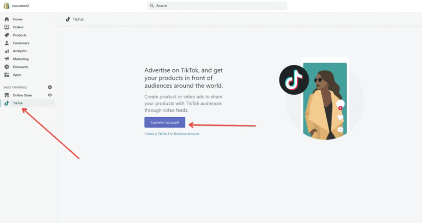 تطبيق TikTok على Shopify حساب المتجر.