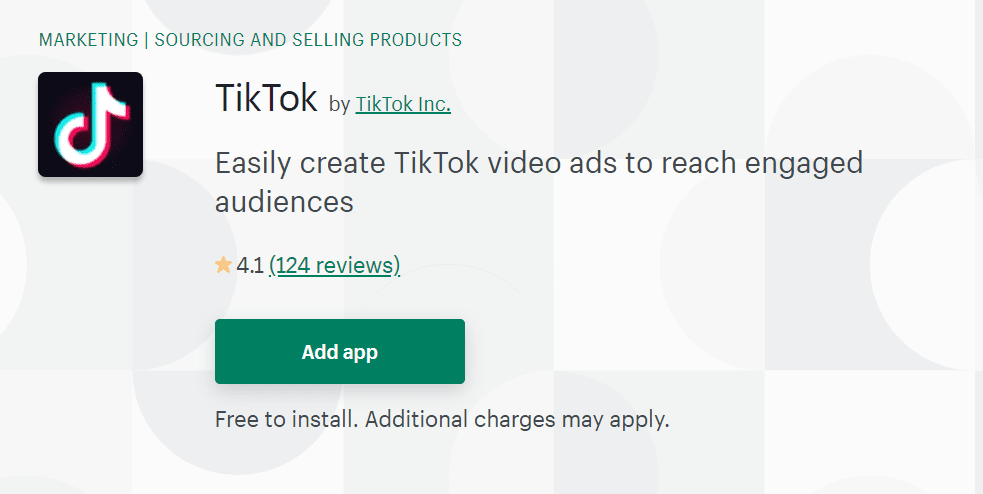 صفحة تثبيت تطبيق TikTok على Shopify متجر التطبيقات.