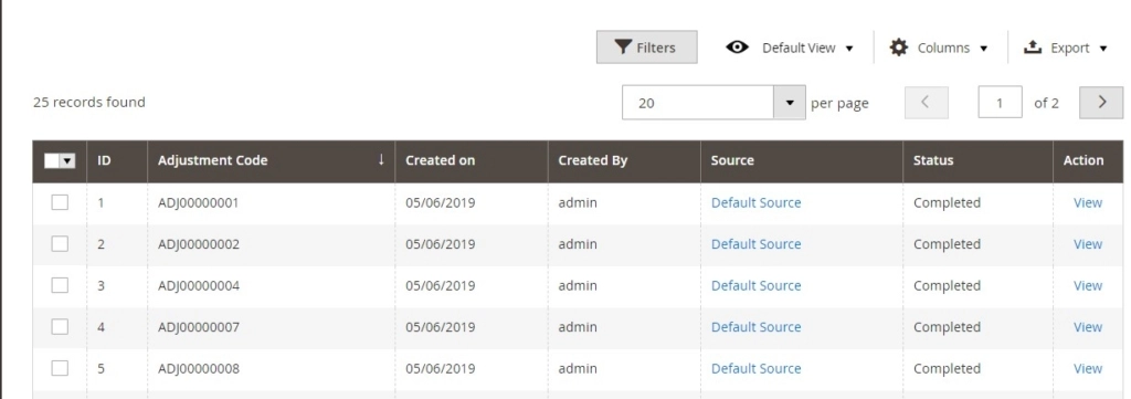 Magento 2.3 和 2.4 的 Magestore 調整庫存功能 – 查看庫存調整歷史