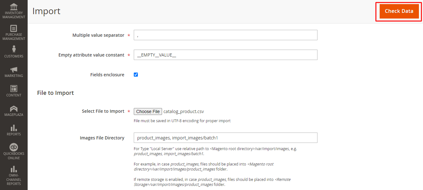 Cliquez sur le bouton Vérifier les données pour terminer le processus - comment importer des produits dans magento 2