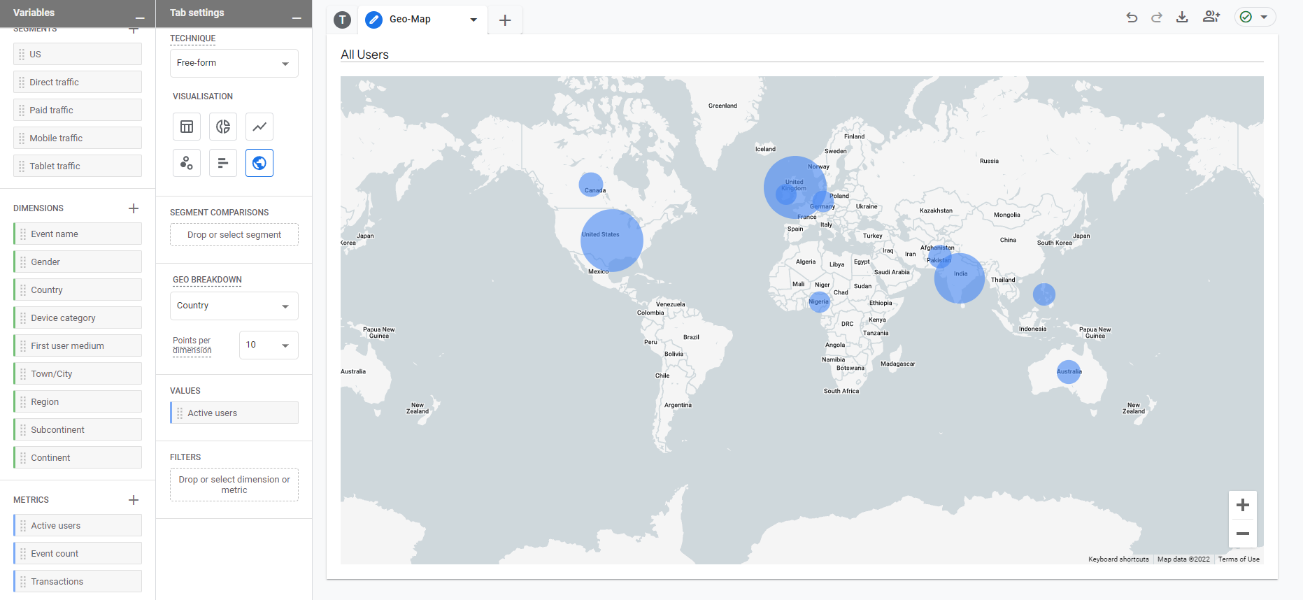 Mapa geográfico em relatórios