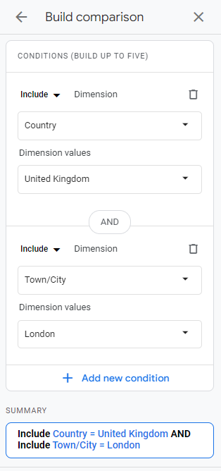 Construir comparação - usuários em Londres