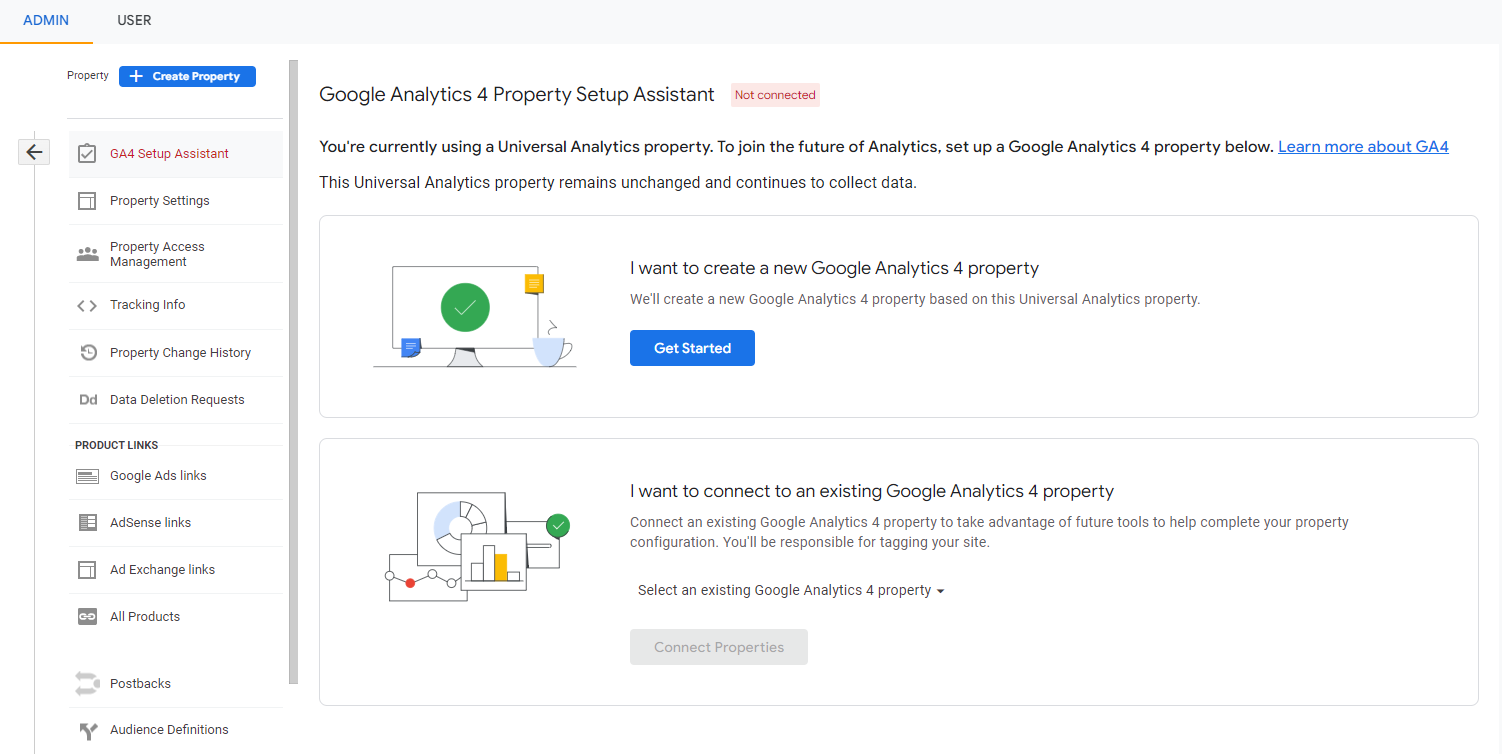 Opções de configuração do Google Analytics 4