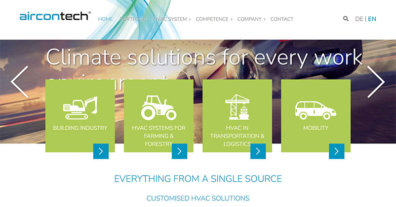 Aircontech: an excellent example of HVAC website design