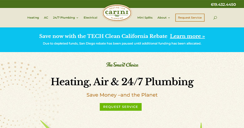 Take inspiration from the design of Carini Heating, Air and Plumbing website