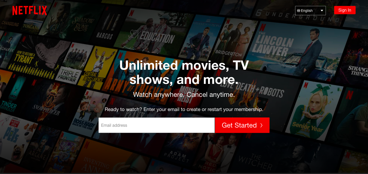 CTA örnekleri Netflix'in ana sayfası