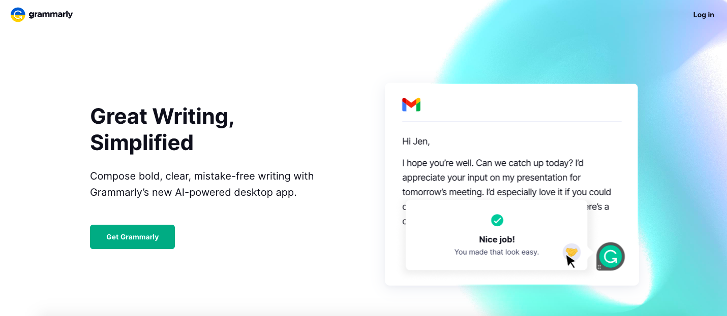 Grammarly'nin ana sayfası