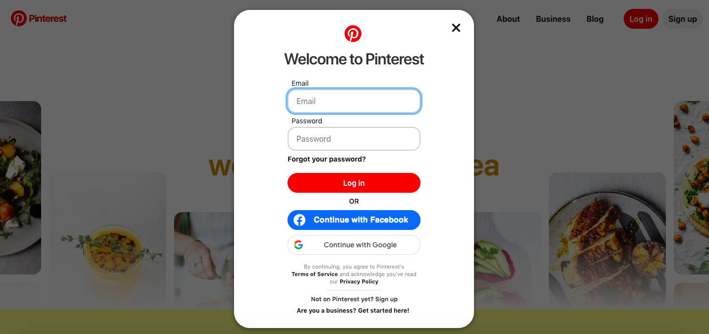 CTA örnekleri Pinterest'in ana sayfası