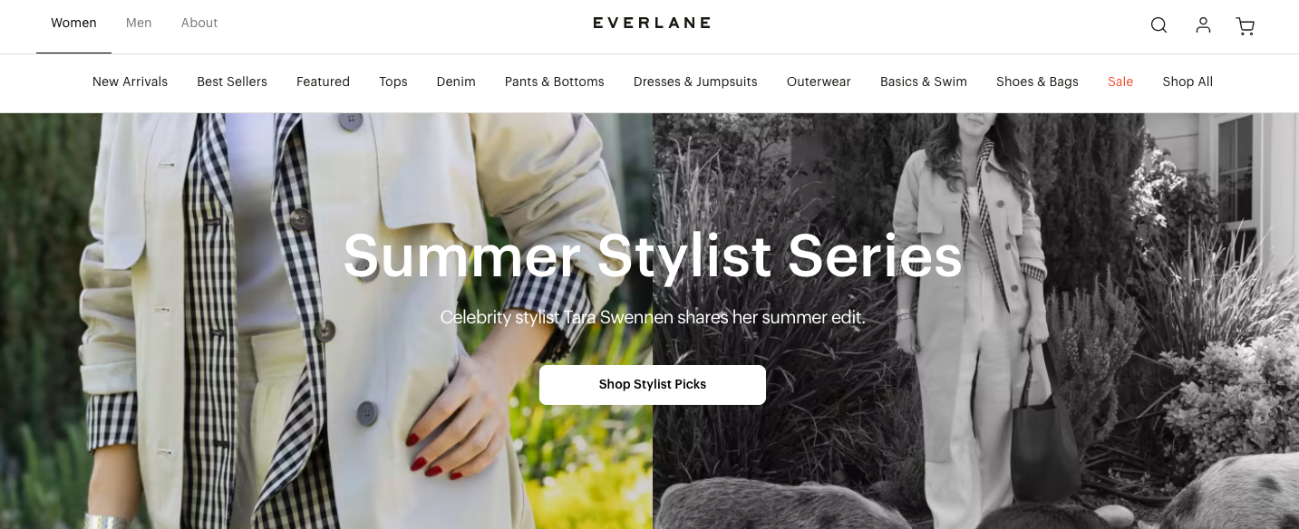 Everlane'in ana sayfası