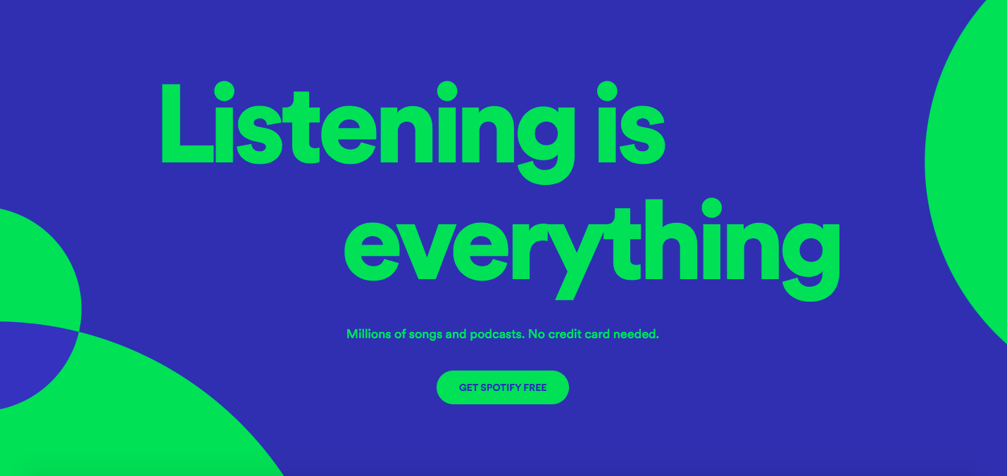 CTA örnekleri Spotify'ın ana sayfası