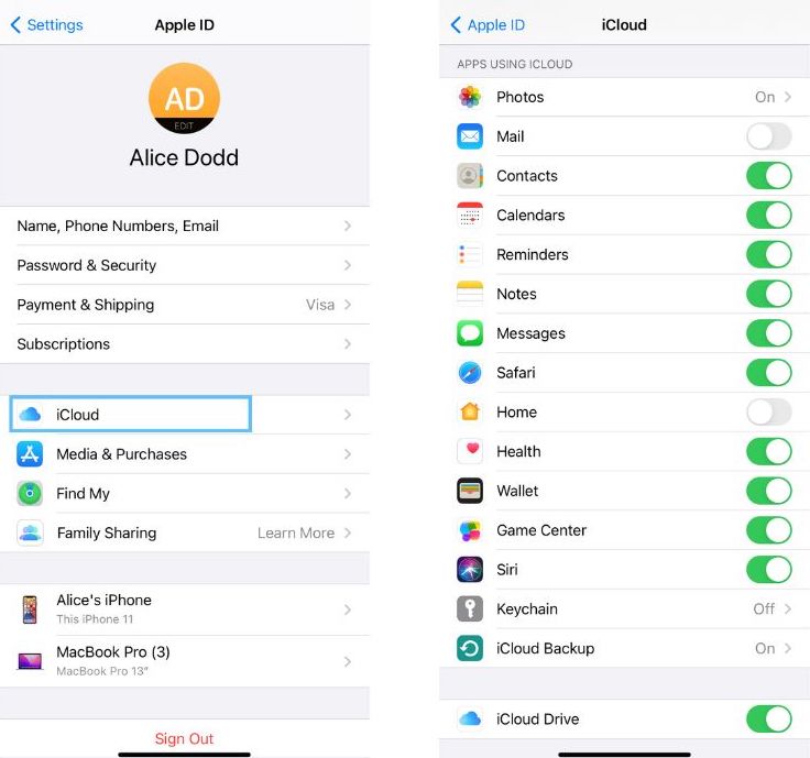 screenshot dei messaggi di testo della pagina icloud