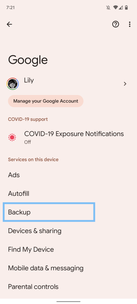 screenshot della pagina Google di Android per il backup dei messaggi di testo