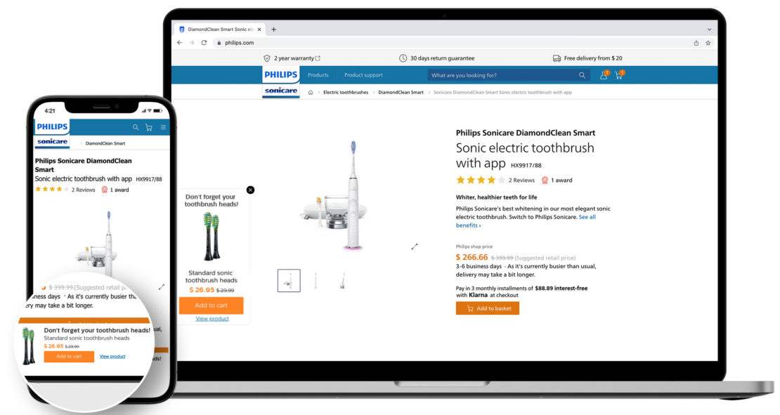 Penawaran upsell untuk kepala sikat gigi Philips