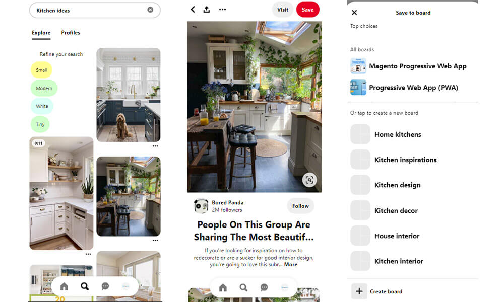 pinterest pwa บนมือถือ