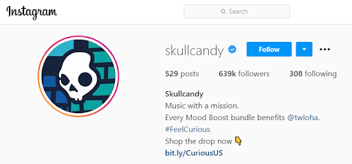 ตัวอย่างบัญชี Instagram ของ Skullcandy