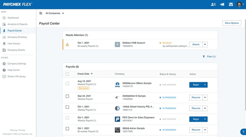 tableau de bord flexible paychex