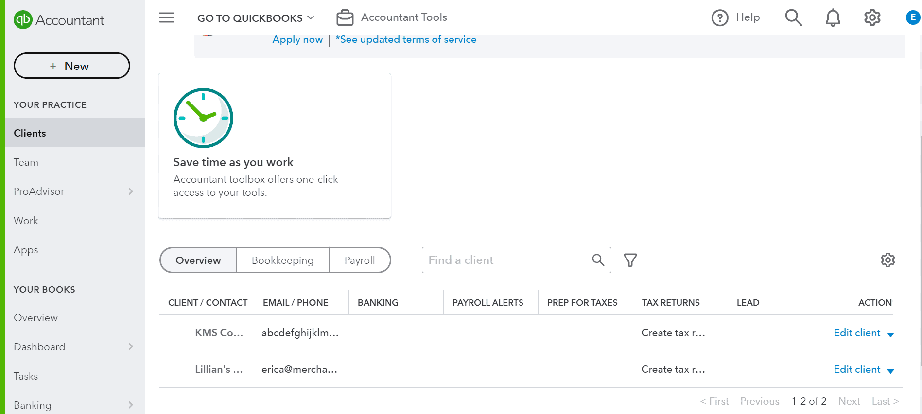 tableau de bord comptable quickbooks