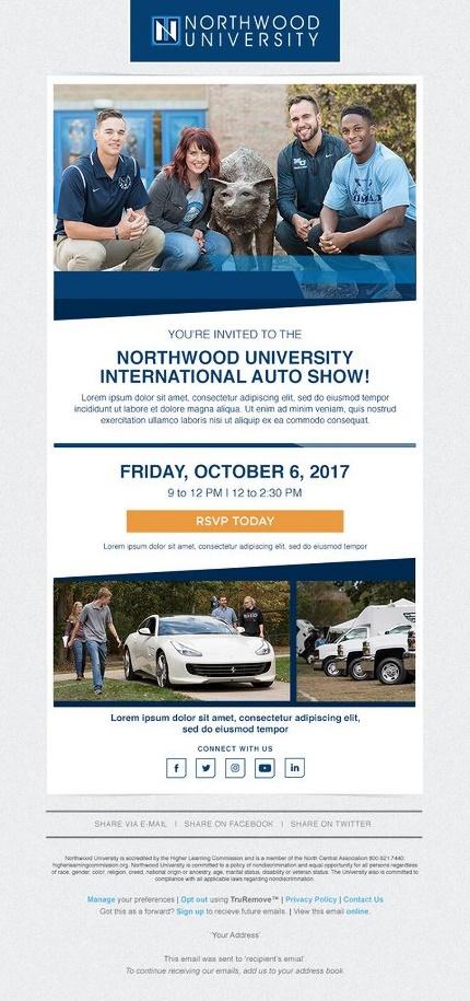 Пример электронного письма с приглашением на мероприятие Northwood University