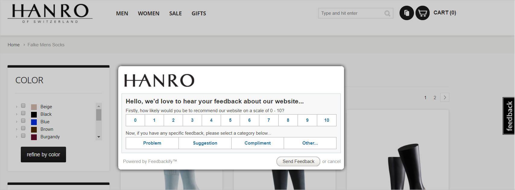 hanro-feedbackify-page element example-web survey tools pricing to execution