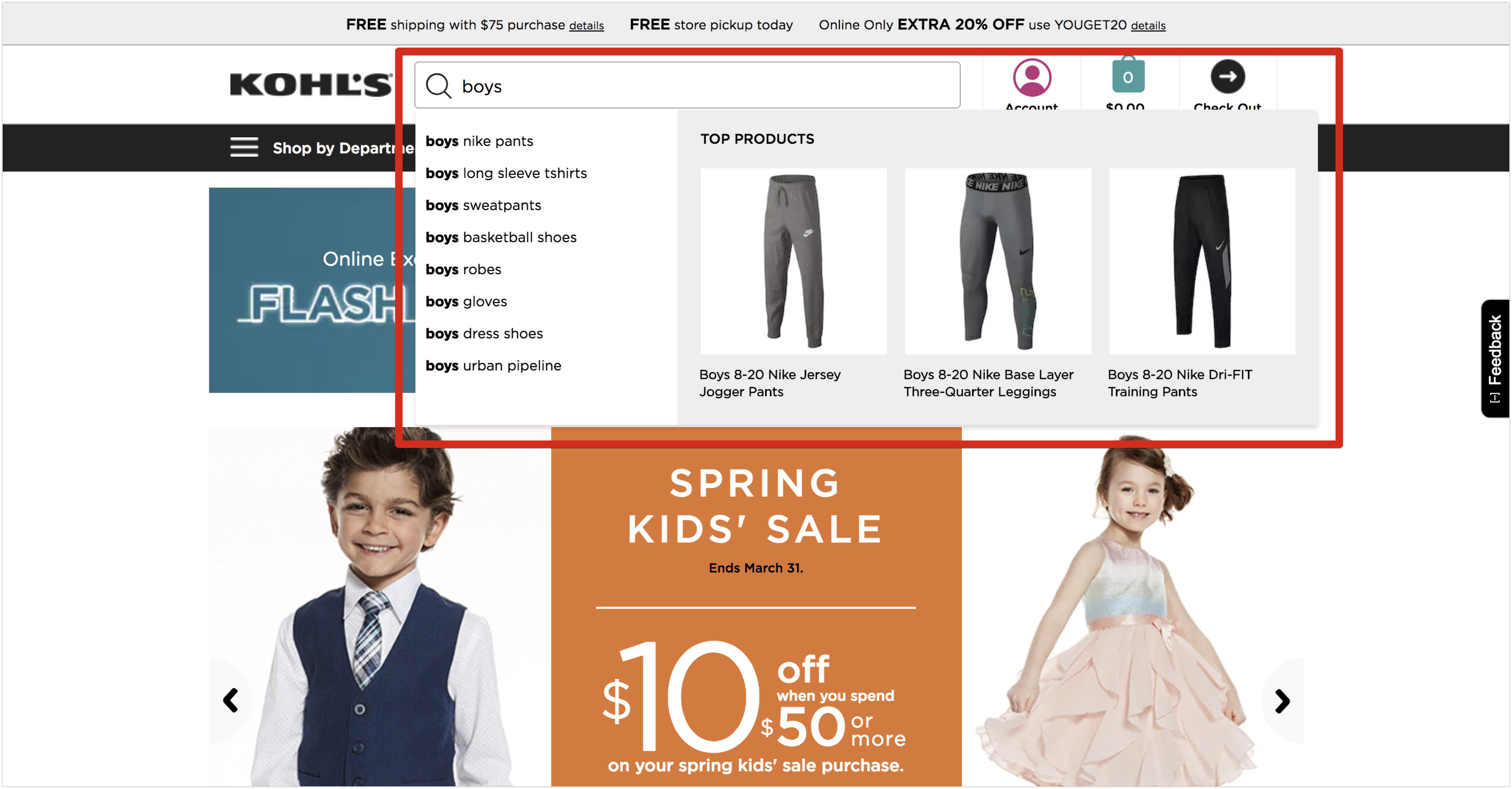 pesquisa preditiva no site da kohls