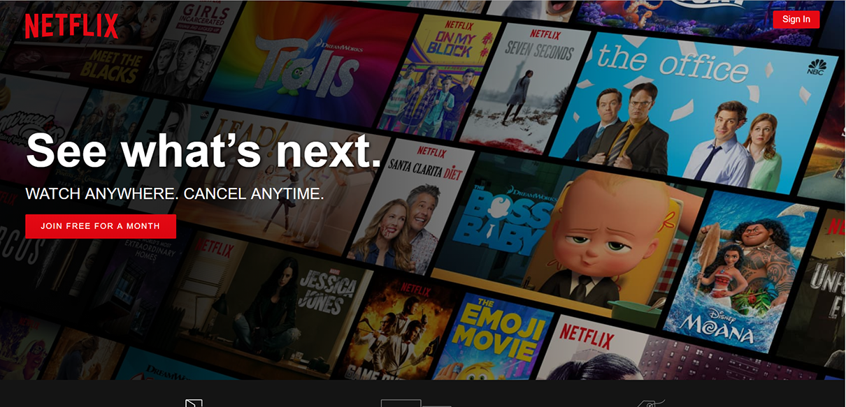 Netflix homepage - clear call-to-action example - quick fix to improve website conversion rate