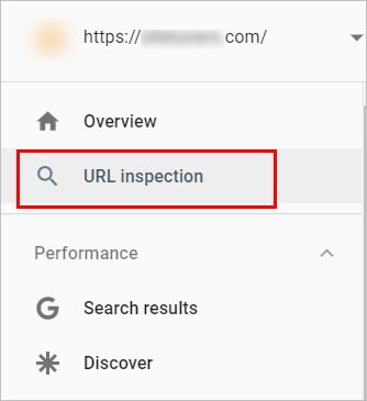 screenshot of a portion of the left navigation of google search console. "url inspection" is located under "overview"