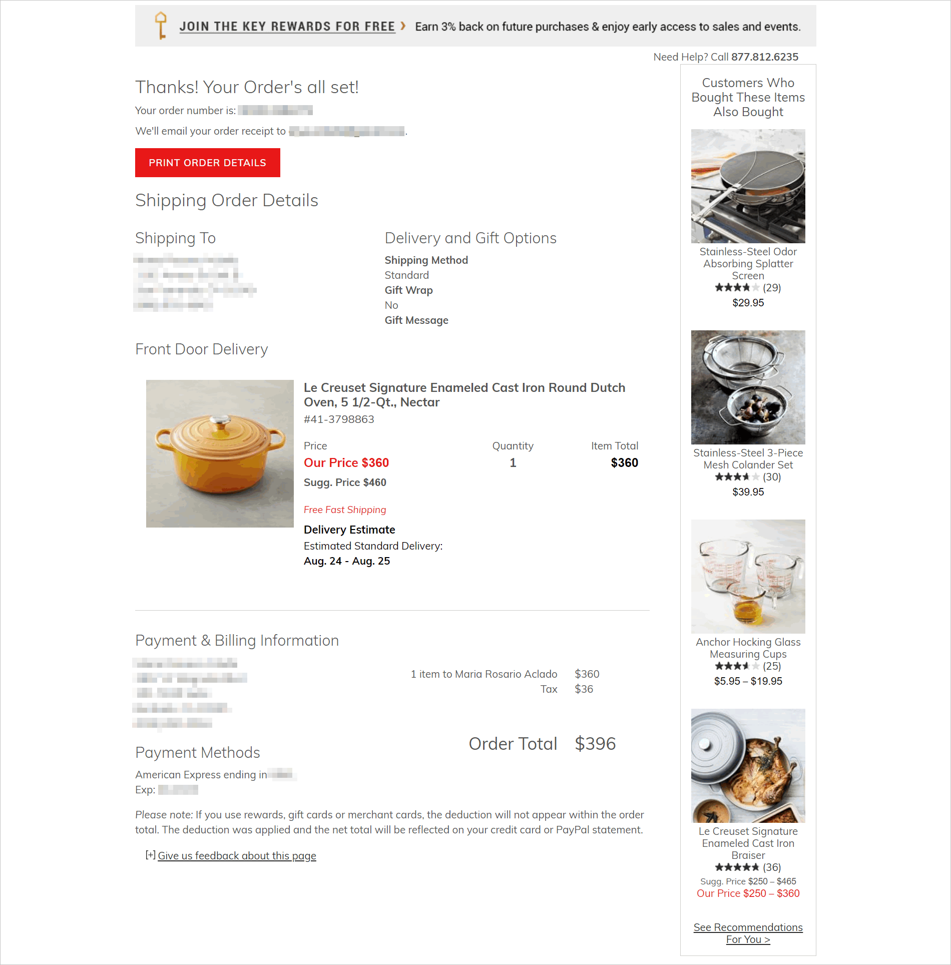 good ecommerce thank you page example - williams-sonoma.com's thank you page with 