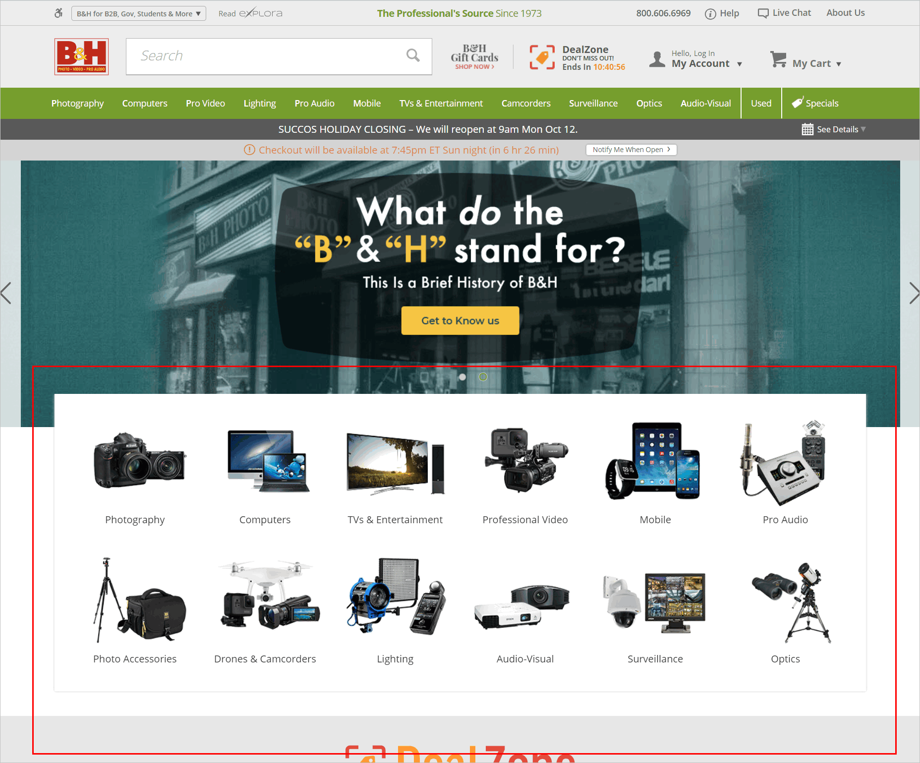  conversion rate optimization for e-commerce - good visual navigation example - bhphotovideo.com's homepage with composite images that represent different product categories