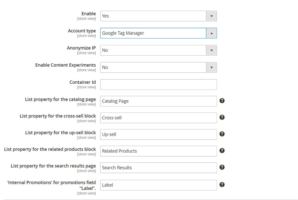 configuração do magento 2 gtm