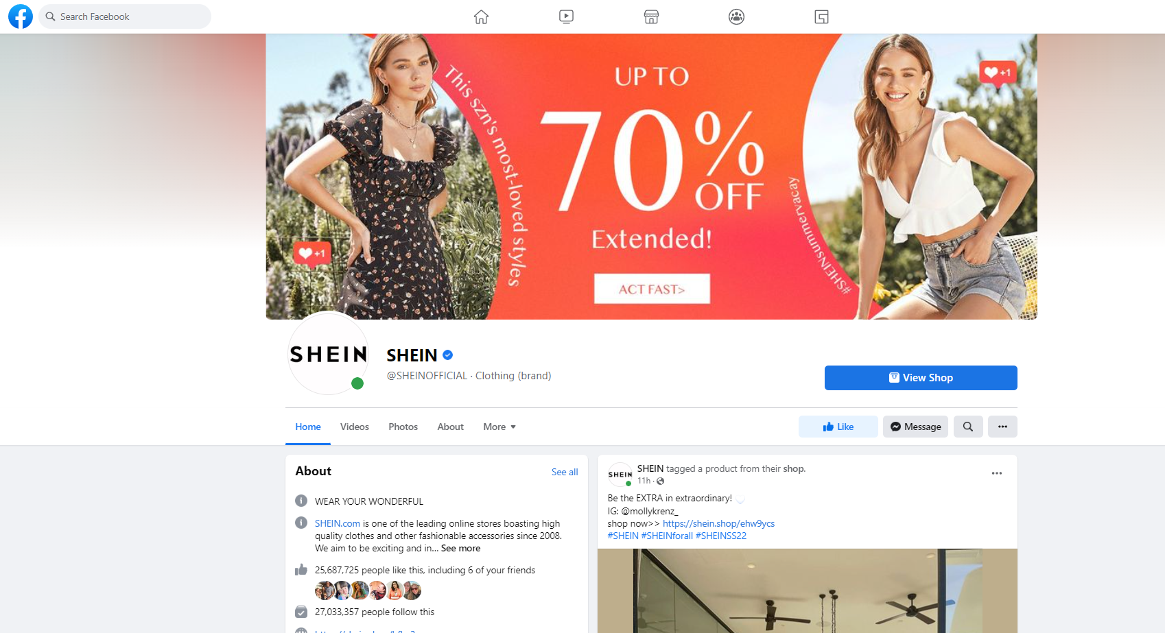 Tangkapan layar halaman Facebook SHEIN