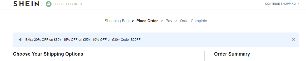 Tangkapan layar kode diskon di halaman checkout SHEIN
