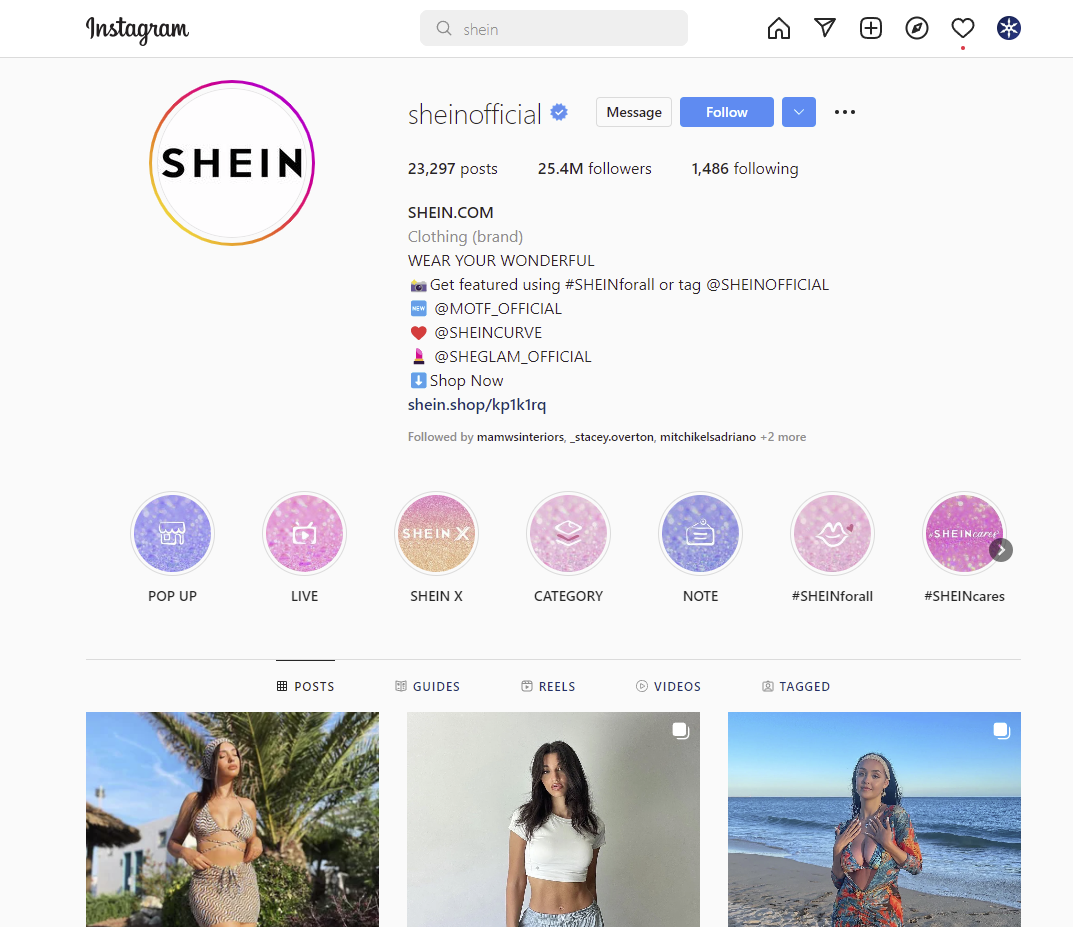 Tangkapan layar akun Instagram SHEIN